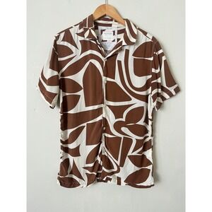 Cactus Man Ricky Singh Mens Medium Brown White Abstract Viscose Camp‎ Shirt M
